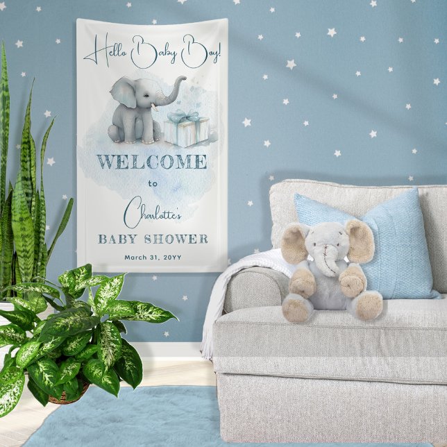 Banderoles Baby Elephant Hello Baby Boy Baby shower bleu (Créateur téléchargé)