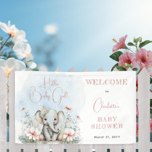 Banderoles Baby Elephant Hello Baby Girl Floral Baby shower
