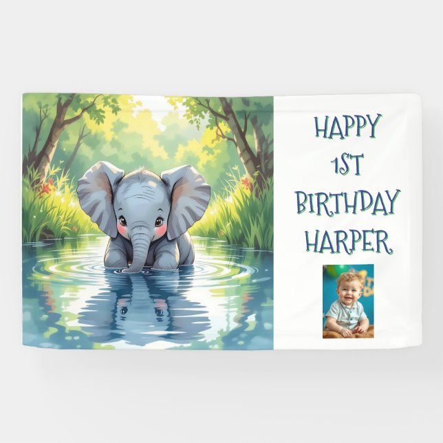 Banderoles Baby Elephant Themed Personalized Birthday Party (Horizontal)
