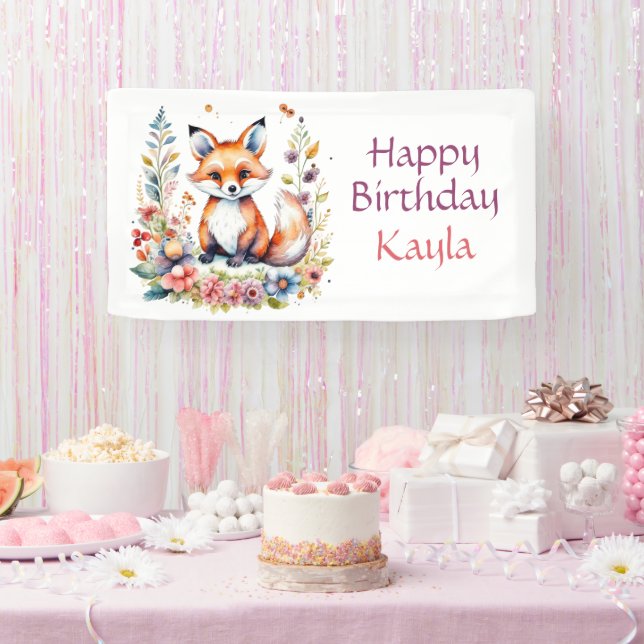 Banderoles Baby Fox en fleurs Bonne fête d'anniversaire (Fête)