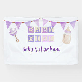 Banderoles Baby Girl Blocks, Purple Watercolor Baby Shower