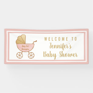 Banderoles Baby Girl Douche rose Carriage Bienvenue