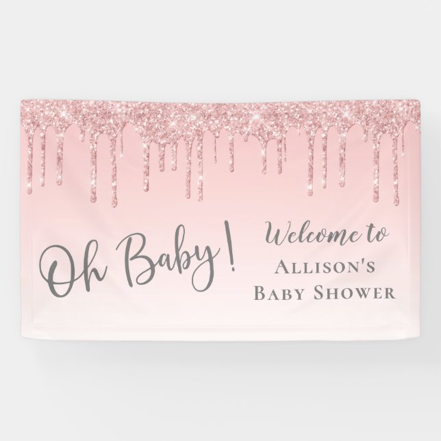 Banderoles Baby Girl Show Parties scintillant rose Bienvenue (Horizontal)