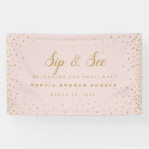 Banderoles Baby Girl Sip N Voir Soft Pink & Gold Stars Bienve