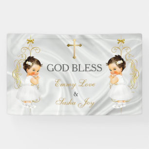 Banderoles Baby Girl Twins Baptême Christening Gold