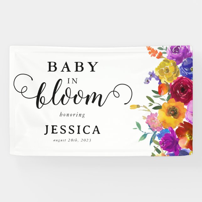 Banderoles Baby in Bloom Bright & Bold Floral Baby shower (Horizontal)