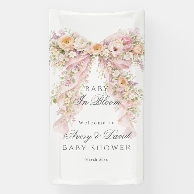 Banderoles Baby in bloom Floral Bow Girl Baby Shower  (Verticale)