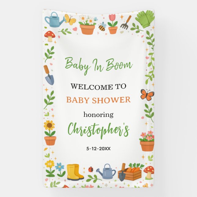 Banderoles Baby in Bloom Garden Baby Shower | Cute Floral  (Verticale)