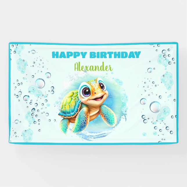 Banderoles Baby Sea Turtle Boy 1ère fête d'anniversaire (Horizontal)