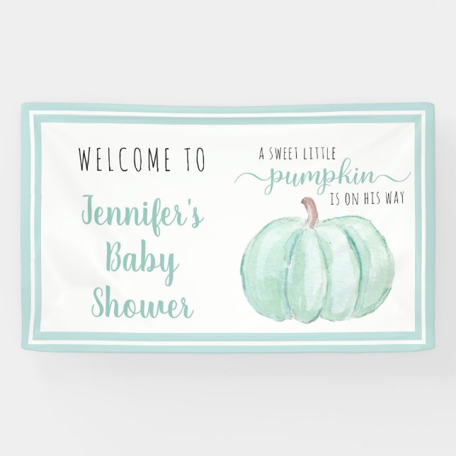 Banderoles Baby shower à la menthe Citrouille Welcome Sweet (Horizontal)