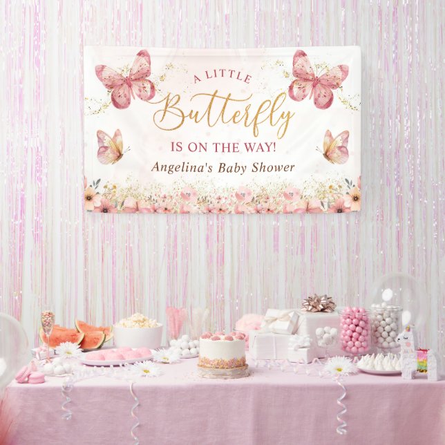Banderoles Baby shower à papillon rose boho (Fête)