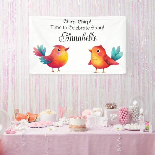 Banderoles Baby shower À Thème Oiseau Mignonne Aquarelle (Fête)