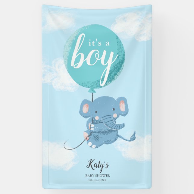 Banderoles Baby shower à thème Whimsical Blue Elephant (Vertical)