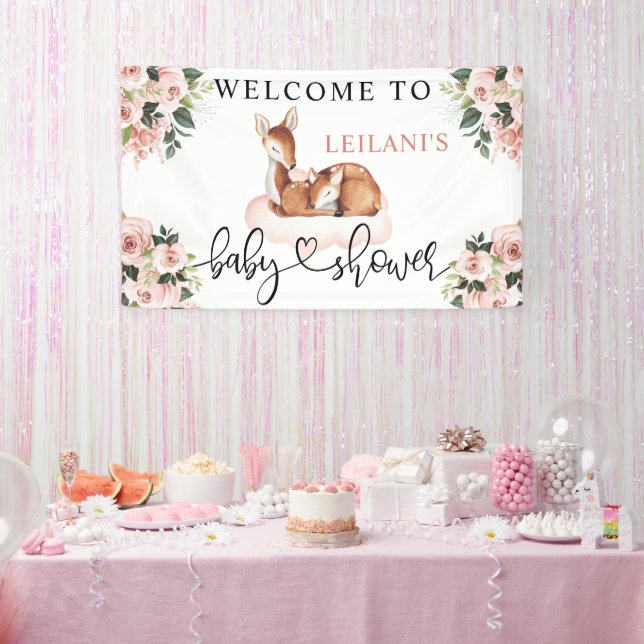 Banderoles Baby shower Aquarelle Cerf Rose Floral Bienvenue (Fête)