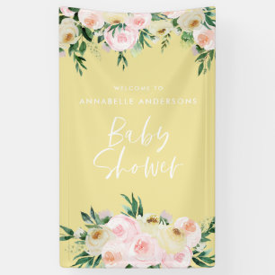 Banderoles Baby shower aquarelle citron jaune script floral
