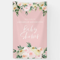 Baby shower aquarelle pêche rose script floral