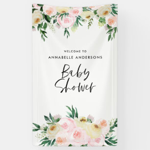 Banderoles Baby shower aquarelle pêche rose script floral