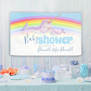 Banderoles Baby shower arc-en-ciel Narwhal mère