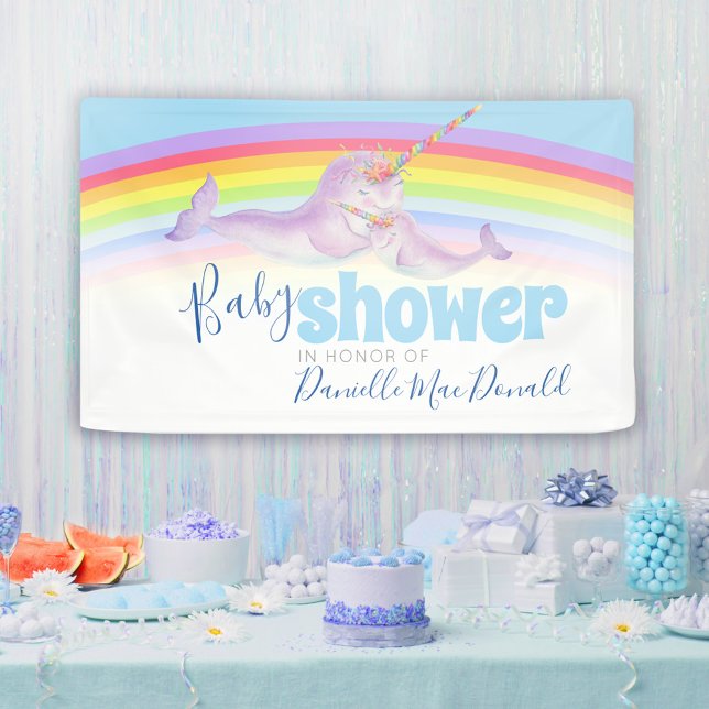 Banderoles Baby shower arc-en-ciel Narwhal mère (Créateur téléchargé)