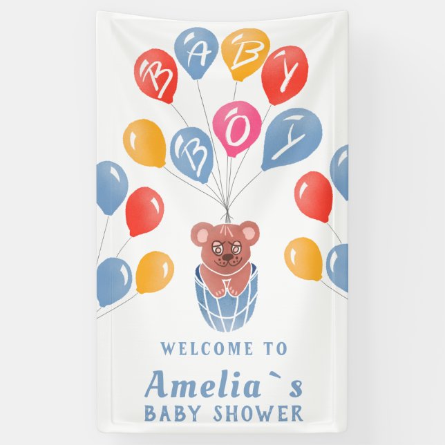 Banderoles Baby shower bébé en peluche Bear Balloon Backdrop (Vertical)