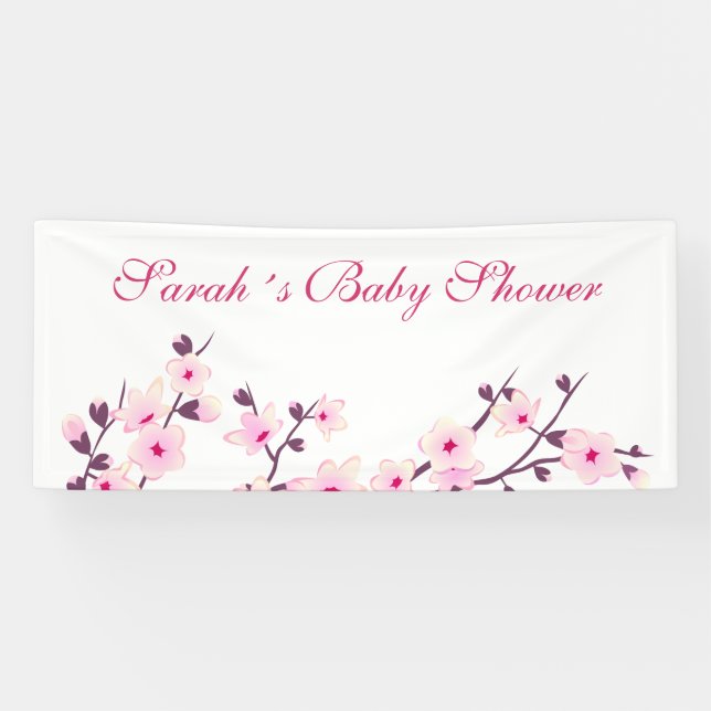Banderoles Baby shower blanc rose cerisier (Horizontal)