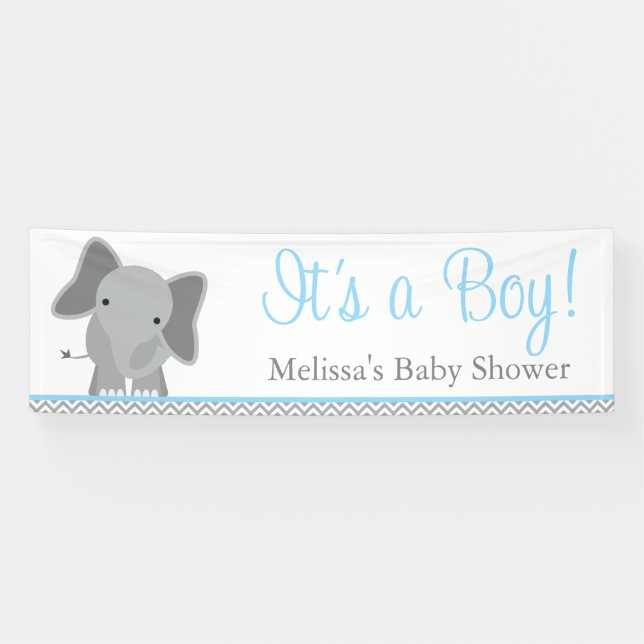Banderoles Baby shower bleu-clair de Chevron d'éléphant (Horizontal)