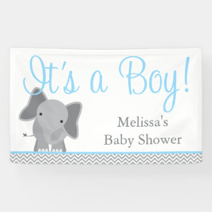 Banderoles Baby shower bleu-clair de Chevron d'éléphant