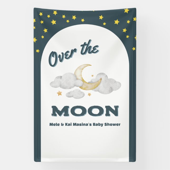 Banderoles Baby shower bleu lune mur photo personnalisée (Verticale)
