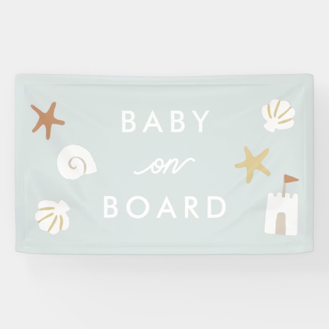 Banderoles baby shower Blue Beach Pool "Baby On Board" (Horizontal)