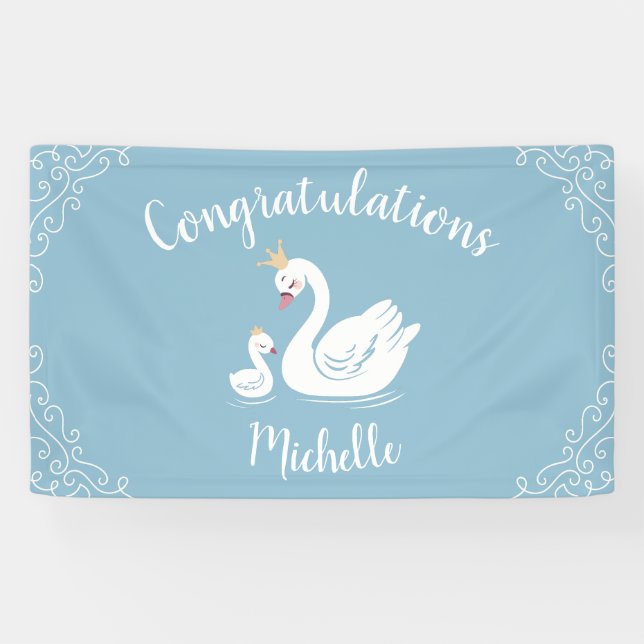 Banderoles Baby shower Blue Boy Swan (Horizontal)