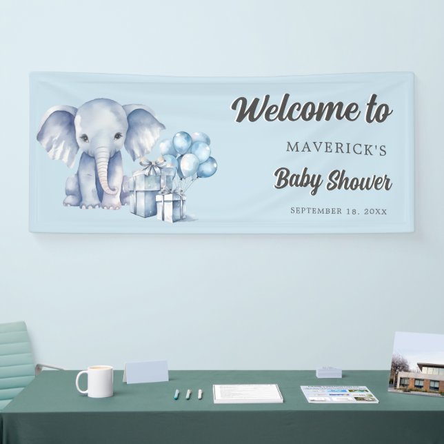 Banderoles Baby shower Blue Elephant & Balloon (Salon professionnel)