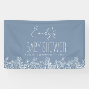 Banderoles Baby shower Boho Dusty Blue Fleur sauvage