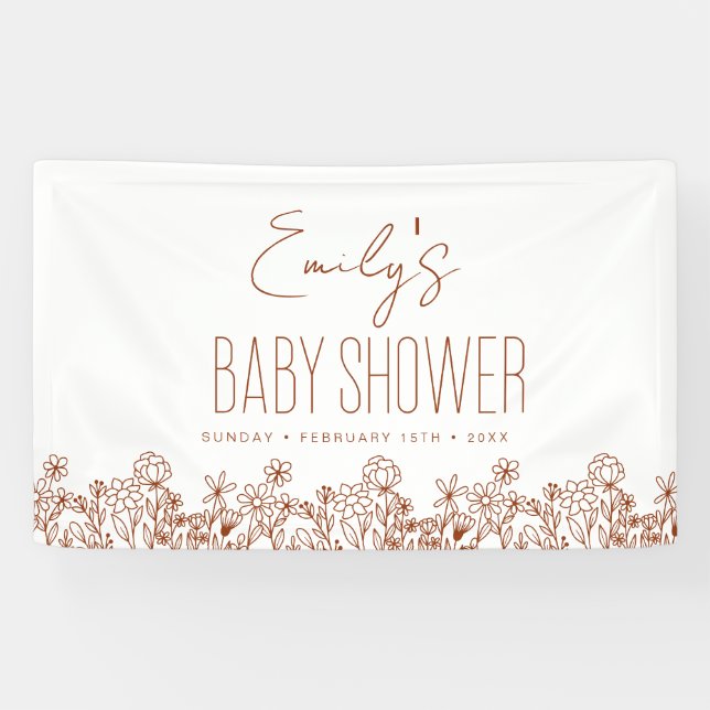 Banderoles Baby shower Boho Fleur sauvage en terre cuite (Horizontal)