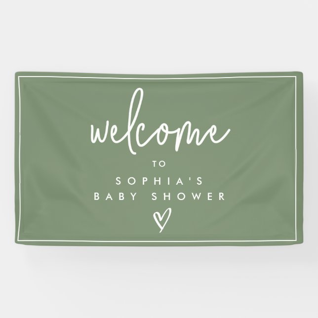 Banderoles Baby shower Boho minimaliste Sage Green Bienvenue (Horizontal)