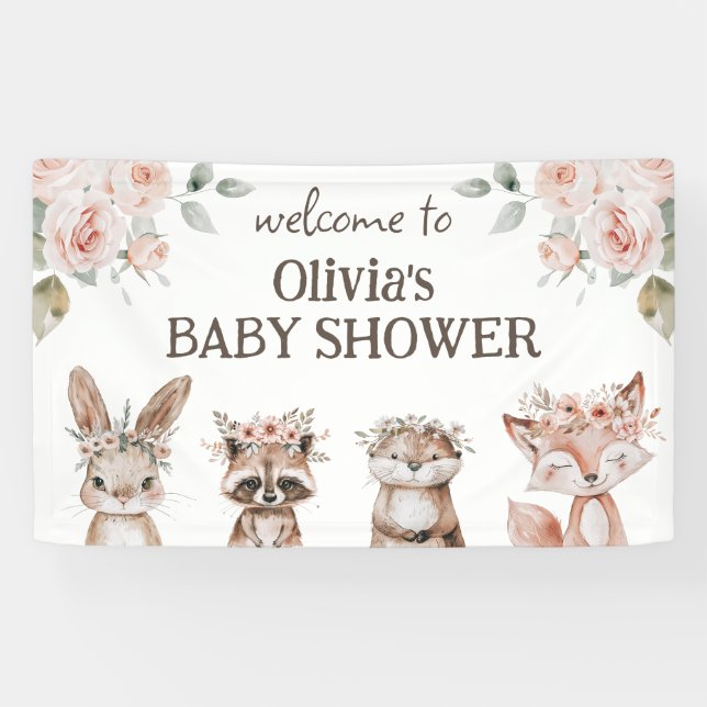 Banderoles Baby shower Boho Woodland Animaux (Horizontal)