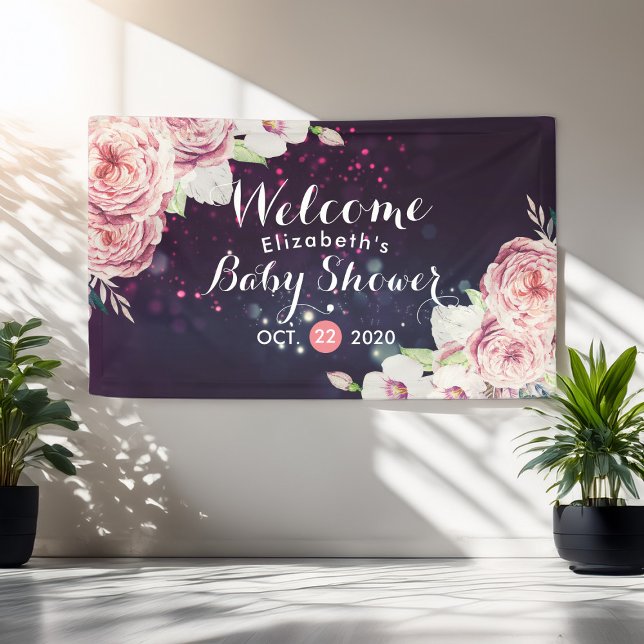 Banderoles Baby shower Chic Boho Plumes florales Bourgogne Ro (Créateur téléchargé)