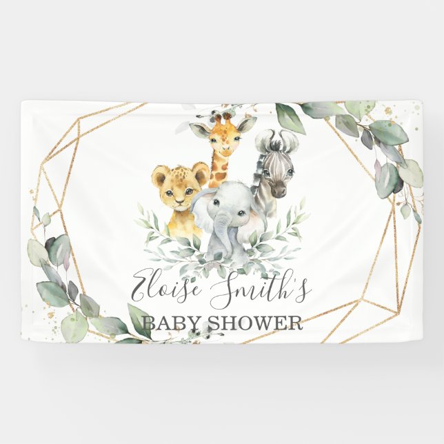 Banderoles Baby shower chic de verdure Jungle Animaux Bienven (Horizontal)