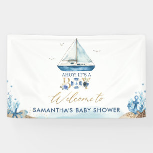 Banderoles Baby shower Chic Nautical Boy Welcome Backdrop