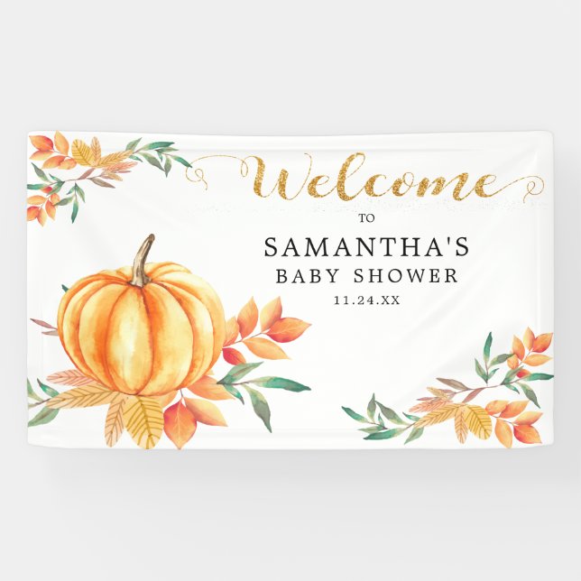 Banderoles Baby shower Citrouille Little Watercolor Accueil A (Horizontal)