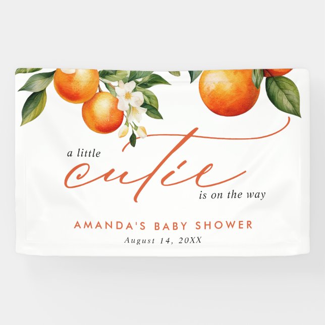Banderoles Baby shower Clementine Orange Little Cutie Bienven (Horizontal)