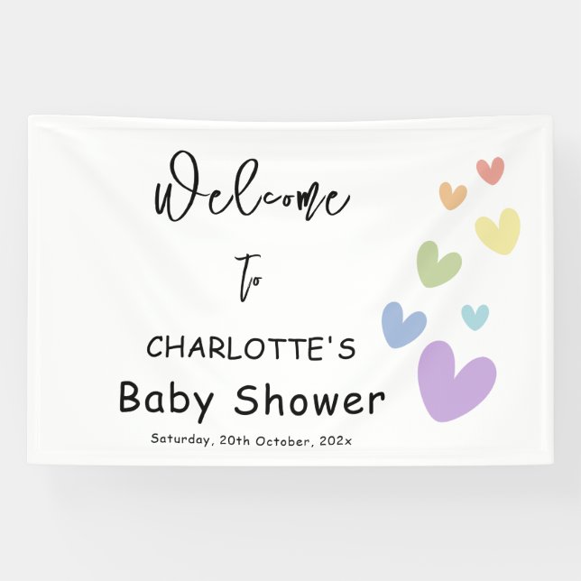 Banderoles Baby shower Coeurs mignons et colorés (Horizontal)