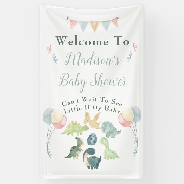 Banderoles Baby shower Cute Dinosaur Nom de maman Bleu (Vertical)