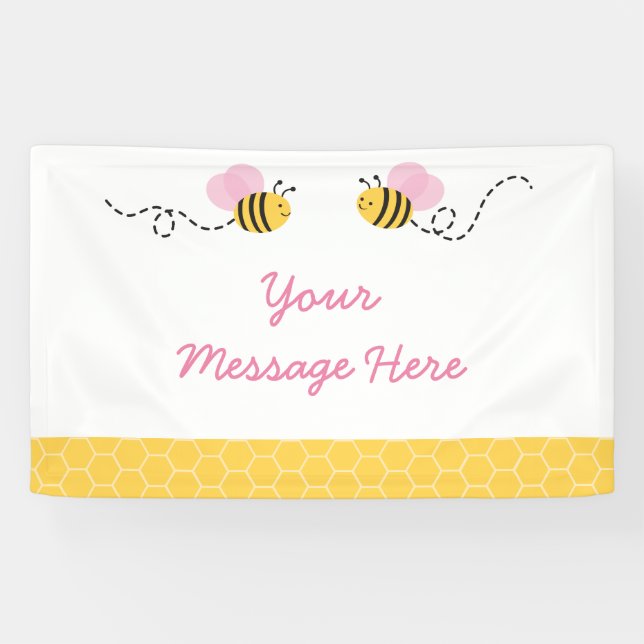 Banderoles Baby shower d'abeille rose mignonne (Horizontal)