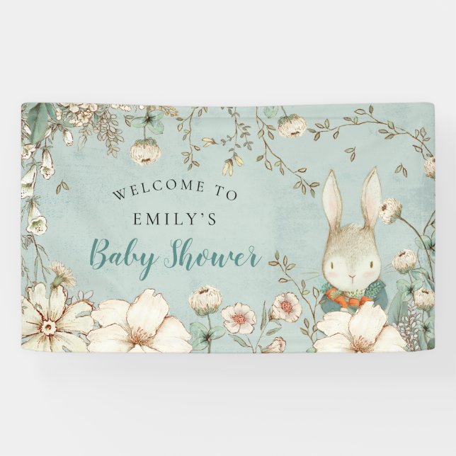 Banderoles Baby shower d'accueil vintage Bunny Bunny Boy (Horizontal)