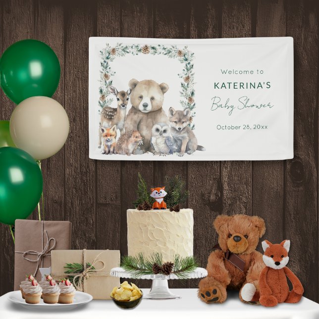 Banderoles Baby shower d'animaux rustiques en bois (This 3x5 foot banner is perfect for a rustic, woodland baby shower)