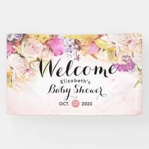 Banderoles Baby shower d'aquarelle colorée Fleurs Accueil