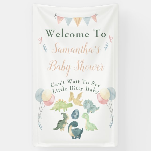 Banderoles Baby shower d'aquarelle Cute Dinosaur (Vertical)