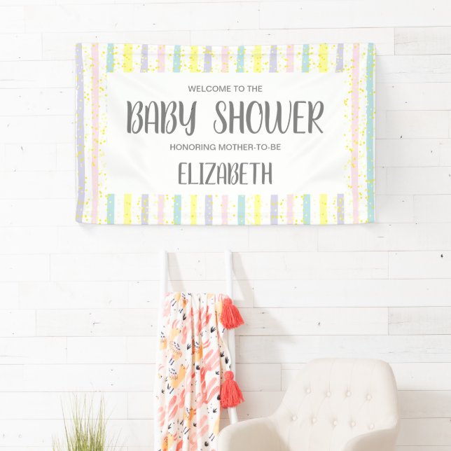 Banderoles Baby shower d'aquarelle Pastel Stripes (En situation)