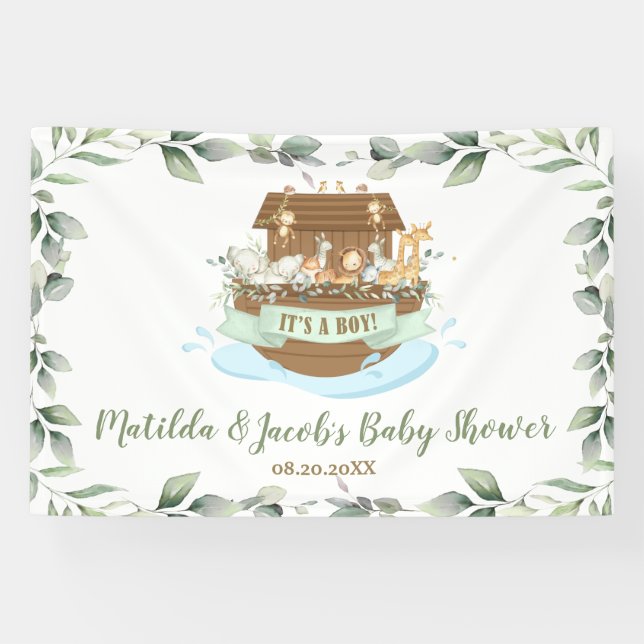 Banderoles Baby shower d'Arche de Verdure Noah Accueil Contex (Horizontal)