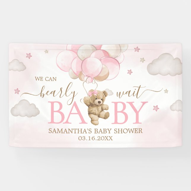 Banderoles Baby shower de ballon d'ours rose Boho (Horizontal)